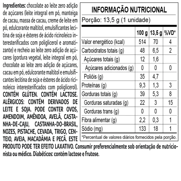 Bombom Bless Zero Adição de Açúcar ao Leite 13,5g - foto 2