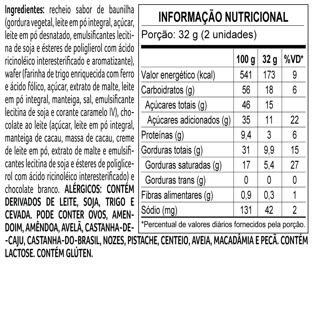Wafer Recheado de Mil-Folhas Coberto com Chocolate ao Leite 32g - foto 2