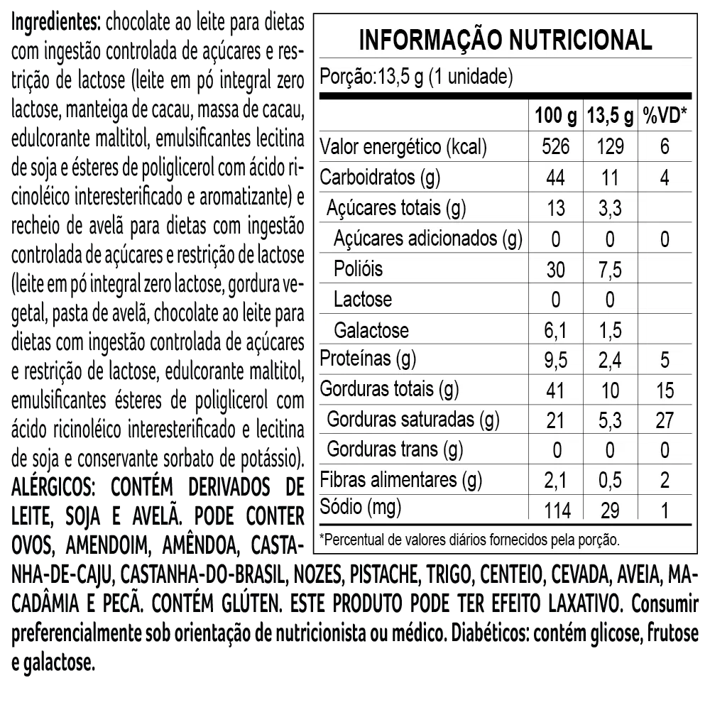 Bombom Bless Zero Açúcar e Zero Lactose de Chocolate com Avelã 13,5g - foto 2