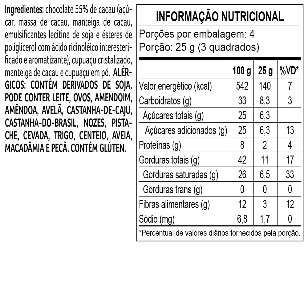 Tablete de Chocolate Bendito Cacao 55% com Cupuaçu 100g - foto 2